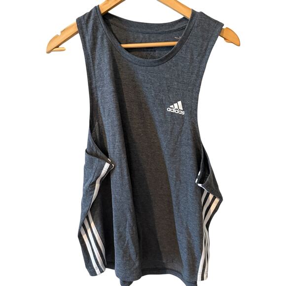 Adidas Sporty Three Stripe Workout Tank Top Gray 2XL - Picture 2 of 5